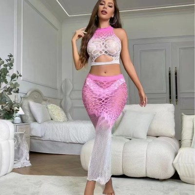 Fishing net perspective gradient color sense hollow perspective fun net clothing long skirt
