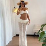 Strap strapless lace long skirt two-piece set