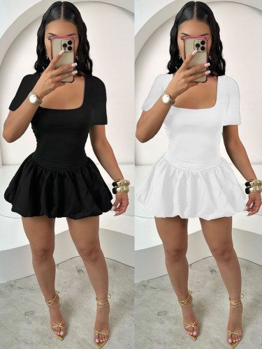 Short sleeved vest, flower bud hem, suspender dress