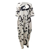 Printed pullover cloak loose pants set
