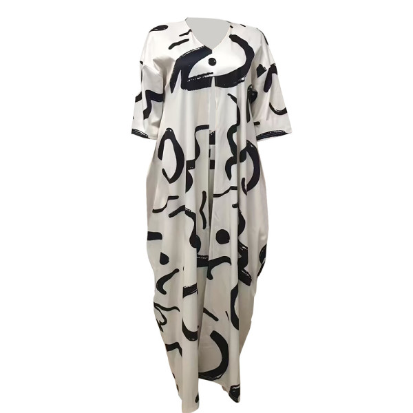 Printed pullover cloak loose pants set