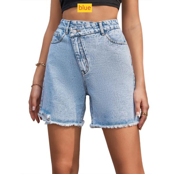 High waisted loose fringed denim shorts