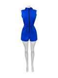 Zipper sleeveless one-piece drawstring pocket jumpsuit shorts HR25027
