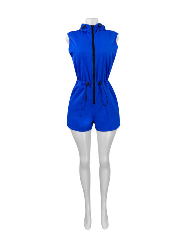 Zipper sleeveless one-piece drawstring pocket jumpsuit shorts HR25027