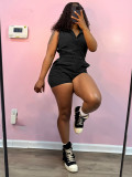 Zipper sleeveless one-piece drawstring pocket jumpsuit shorts HR25027