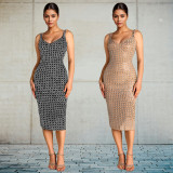 Backless rhinestone camisole wrapped arm dress