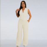 V-neck suit wide leg jumpsuit
