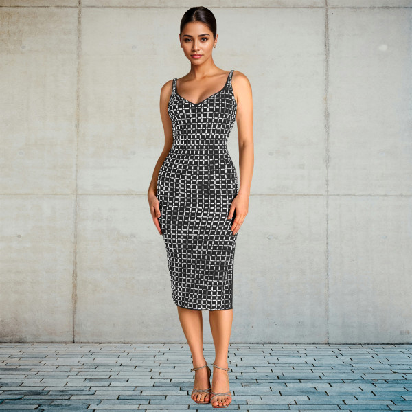 Backless rhinestone camisole wrapped arm dress