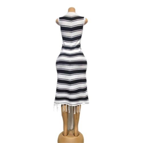 Tight striped fringe fur dress, knitted dress