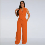 V-neck suit wide leg jumpsuit