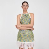 Waist waist, hip, tassel vest, knitted skirt