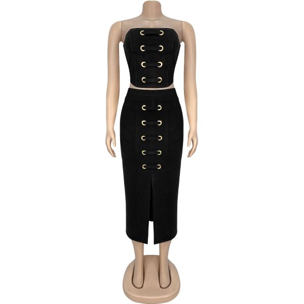 Strapless top, split skirt