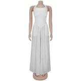Loose backless hanging neck solid color jumpsuit