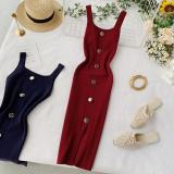 Square collar buckle sleeveless vest with split bottom skirt
