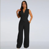 V-neck suit wide leg jumpsuit