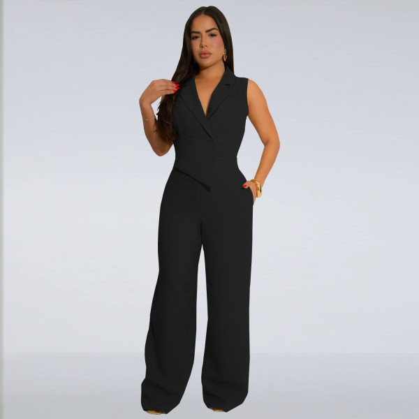 V-neck suit wide leg jumpsuit
