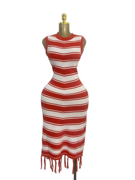 Tight striped fringe fur dress, knitted dress