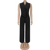 V-neck suit wide leg jumpsuit