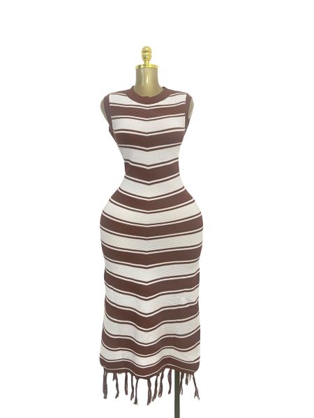 Tight striped fringe fur dress, knitted dress