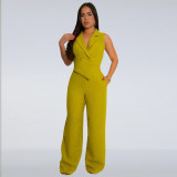 V-neck suit wide leg jumpsuit