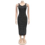 Backless rhinestone camisole wrapped arm dress