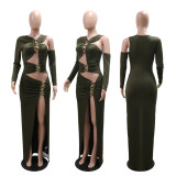 Black tight dress with hollowed out slit dress, long skirt