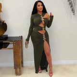 Black tight dress with hollowed out slit dress, long skirt