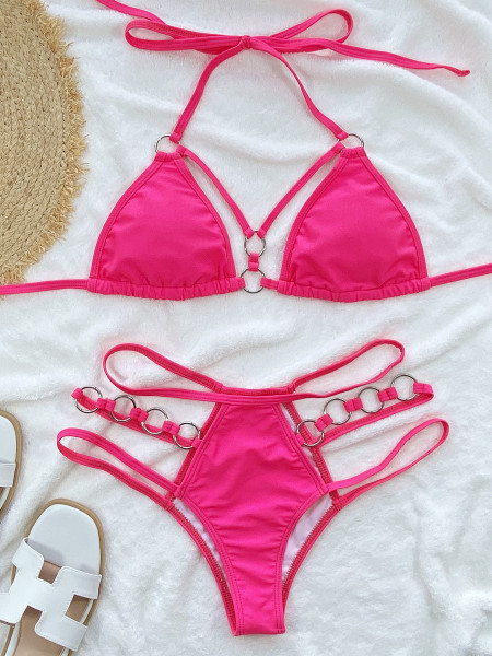 Split swimsuit triangle steel ring bikini