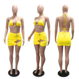 Lace up half skirt swimsuit bikini three piece set