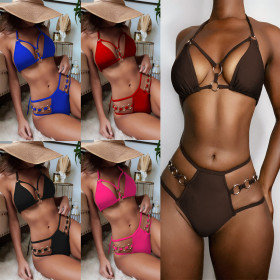 Split swimsuit triangle steel ring bikini