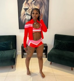 Color blocked bikini shorts top three piece set FC1372