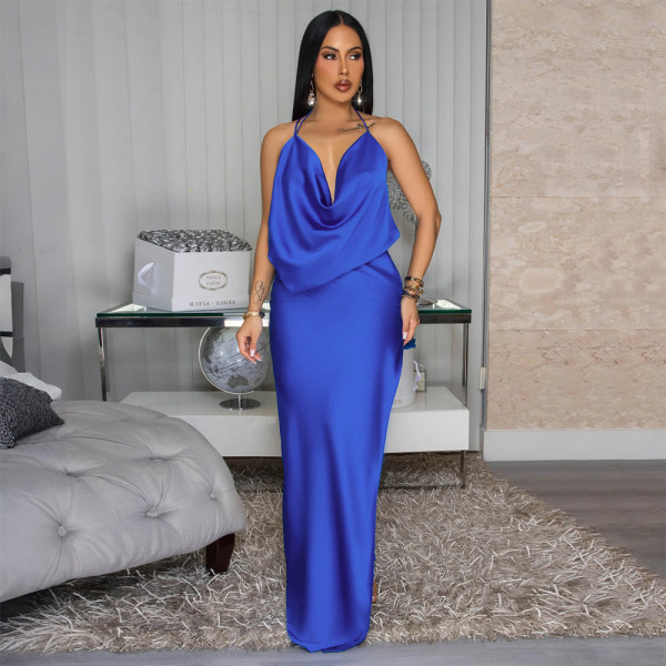 Split backless dress, long skirt