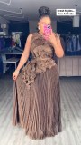 Large size hot stamping sleeveless irregular top loose wide leg pants set