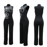Round neck sleeveless one-piece floral jumpsuit pants