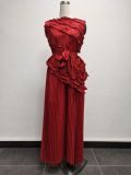 Large size hot stamping sleeveless irregular top loose wide leg pants set