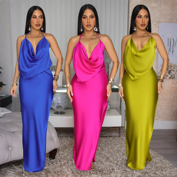Split backless dress, long skirt