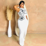 Round neck sleeveless one-piece floral jumpsuit pants