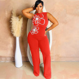 Round neck sleeveless one-piece floral jumpsuit pants