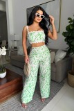 Printed suspender wrapped chest lace contrasting bell bottom pants set
