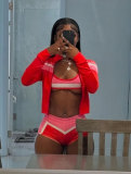 Color blocked bikini shorts top three piece set FC1372