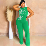 Round neck sleeveless one-piece floral jumpsuit pants