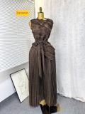 Large size hot stamping sleeveless irregular top loose wide leg pants set