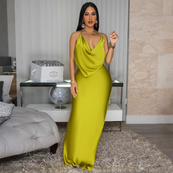 Split backless dress, long skirt