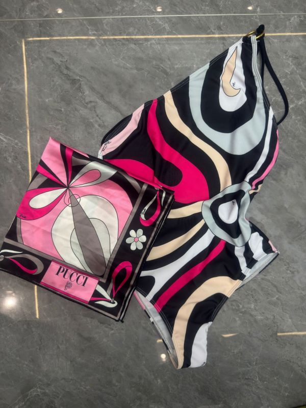 Striped one-piece swimsuit+square scarf PH2510-1