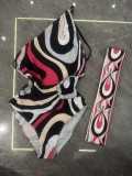 Striped one-piece swimsuit+headscarf PH2510