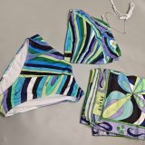 Square scarf split bikini swimsuit