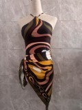 square scarf split one-piece bikini swimsuit