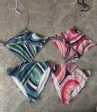 Square scarf split bikini swimsuit