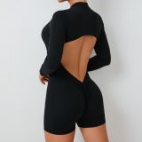 Hollow out half zip jumpsuit with backless quick drying jumpsuit for yoga ZY01
