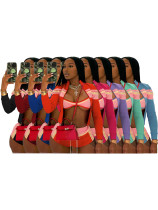 Printed splicing long sleeved one line chest binding strap three piece set HR25029